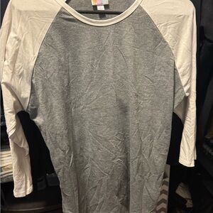 LuLaRoe Gray and White Raglan Top